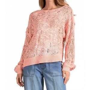 NEW ELAN crochet boat neck sweater in blossom